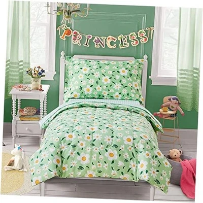  Juego de cama 4 piezas blanco para niñas pequeñas estilo floral verde - flores verdes Foto 1 de 4