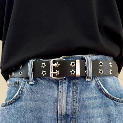 Cinturón Y2K Ajustable Estrella Tachonado Negro Plata - Punk Rock Gótico Emo Patinador, NUEVO Foto 1 de 4