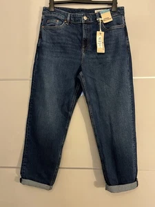 BNWT M&S Mid Rise Ankle Grazer Dark Indigo Blue Boyfriend JEANS turn up size 14 - Picture 1 of 8