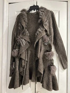 Forla Paris Brown ART TO WEAR Sweater Coat~Small~Faux Fur add ons~Wool/Mohair - Picture 1 of 7