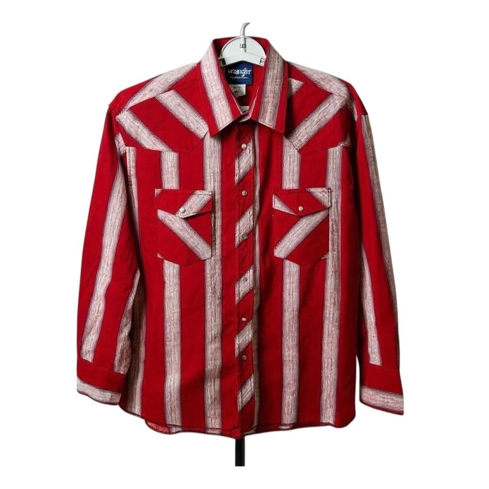 Wrangler Men's Red Striped Western Pearl Snap Shirt Long Sleeve 16.5x35 L - CJ - Image 1 of 4