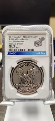 2019 Apollo 11 Robbins Medal Restrike NGC MS70 FDOI - Image 1 of 4