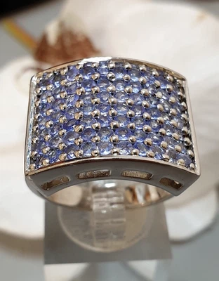 Breiter Bandring 925 Silber mit Tansanit Steinen Pavee Cluster RG 62/19,7 mm - Bild 1 von 4