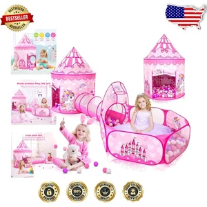 Ultimatives 3-in-1 Pink Spielzelt, Tunnel & Bällebad - Sicherer Indoor/Outdoor Spaß - Bild 1 von 8