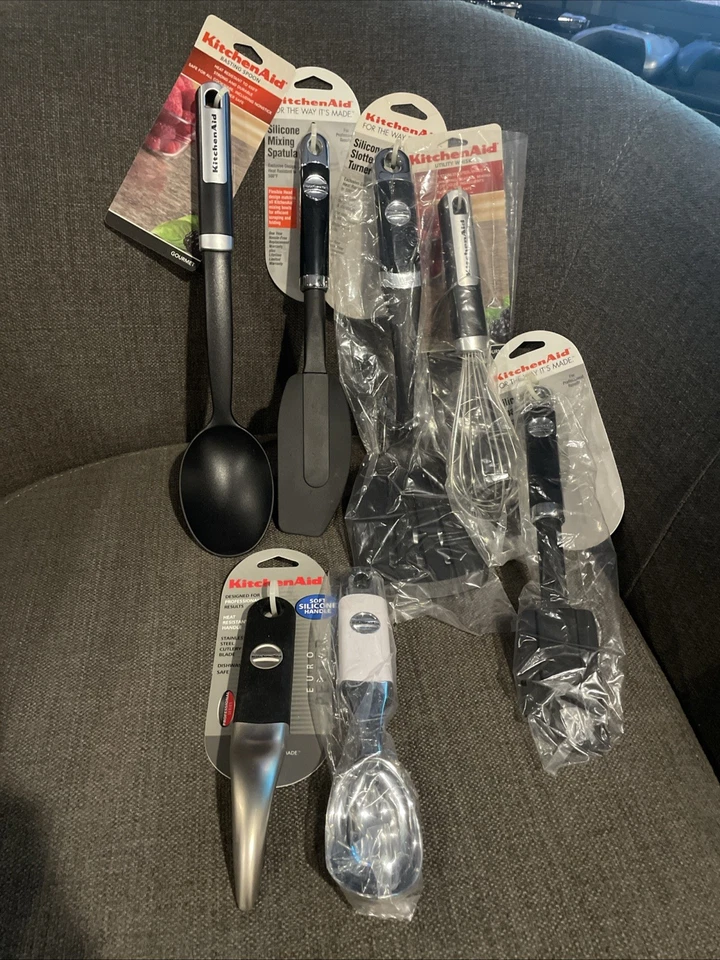 KitchenAid Black Stainless Steel Lot Of 7 Utensils, Spoon, Spatula, Whisk, Scoop - Image 1 of 4