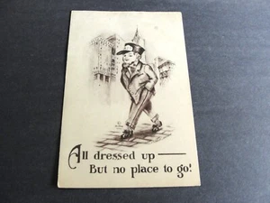 “All dressed up-but no place to go!” Sepia Messenger Boys - 1912 Postcard. RARE. - Picture 1 of 4