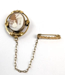 Antique Victorian "Rebecca At the Well" Carved Shell Cameo Brooch Beauty Pin - Picture 1 of 11