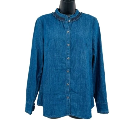 Boden Caitlin Camisa Cata Media Vintage Denim Azul Volantes Nueva Mujer Talla 6 Foto 1 de 4