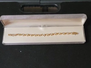 Vintage Gold Tone Bracelit with Rhinestone Diamond Shape Settings 7" New In Box - Picture 1 of 7