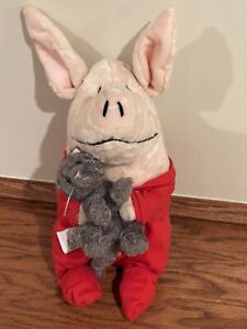 RARE Gund Olivia Pig Red Pajamas w/Her Cat Edwin 12” Plush Stuffed Animal 2003