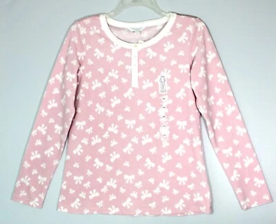 CHARTER CLUB LS Thermal Fleece Sleepshirt Size XS Pink, White Bows - Image 1 of 2