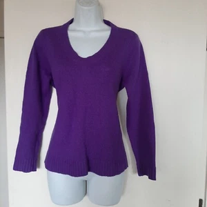 Eileen Fisher Wool Yak Purple Scoop Neck Sweater XS Asymmetrical Hem - Picture 1 of 6
