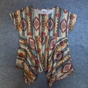 First Love by Lovelyn Blouse Womens Large Stretch Sage Beige Rust Southwestern - Picture 1 of 6