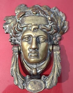 Vintage Antique  Bronze Grecian Goddess door Knocker Regency Dionysus  face - Picture 1 of 12