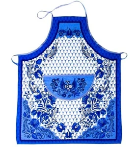 NUEVO CON ETIQUETAS NUEVO Delantal de Cocina Ruso 100% Algodón Gzhel Importado - Imagen 1 de 2