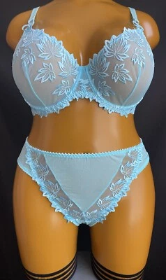 Conjunto de sujetador 40D con aros y tanga Avon para dama 20/22 del Reino Unido, azul floral bordado Foto 1 de 4