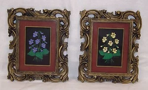 Set of Original Art By Vivian Cameron - Yellow & Purple Violets Miniature Framed - Picture 1 of 11