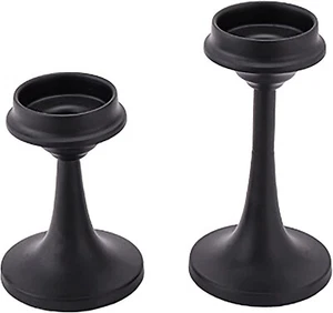 Matte Black Candleholder Sets of 2-Pillar Candle Holder Centerpiece-Metal Black - Picture 1 of 6