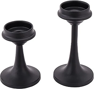 Matte Black Candleholder Sets of 2-Pillar Candle Holder Centerpiece-Metal Black - Image 1 of 4