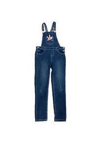 Cat & Jack Girls Overalls Size XL 14-16 Stretch Blue Denim Rainbow Unicorn Flaw - Picture 1 of 8