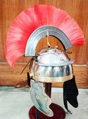 Casco Centurión Romano Medieval Hecho a Mano con Cresta Roja Pluma Disfraz de Halloween Foto 1 de 4