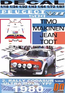 DECALCOMANIA PEUGEOT 504 COUPE V6 T.MAKINEN R.CODASUR 1980 5° (05) - Foto 1 di 1