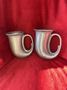 Wilton RWP Armetale Pewter Lot of 2 French Horn Mugs Beer Steins USA Vintage - Picture 1 of 6