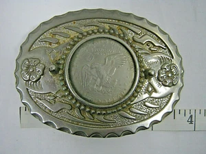 Silver Belt Buckle One Dollar Coin Eagle Vintage - Picture 1 of 5