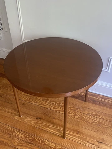 MCM Midcentury Modern Dark Wooden Round Table 34” Diameter X 33” Height Cover