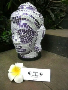Mosaic Buddha Head Table Lamp (purple & white tiles) - Picture 1 of 10