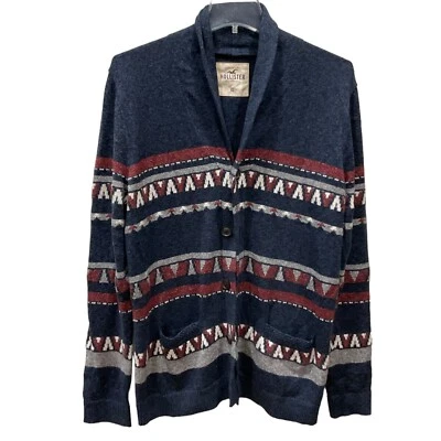 XL NUEVO HOLLISTER Chal Cárdigan Suéter Para Hombre Azul Azteca Suroeste Fair Isle Foto 1 de 4