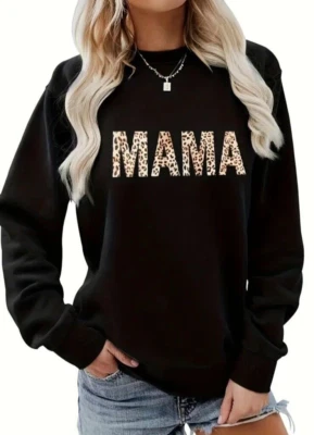 Sudadera para mujer mediana estampado de leopardo mamá manga larga cuello redondo pulóver top Foto 1 de 4