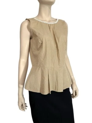 Blusa top peplum sin mangas hecha a mano. Guinga y manchas beige. Algodón. Talla 14 Foto 1 de 4
