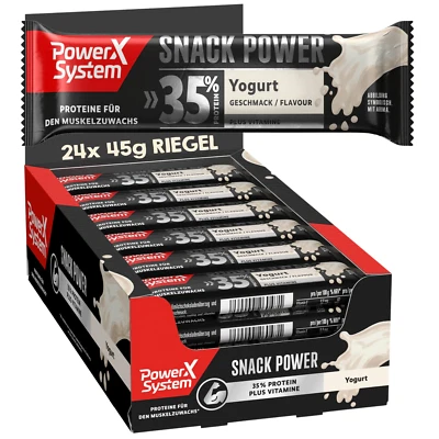 POWER SYSTEM Protein Riegel Snack Power 24 x 45g Yogurt 35% Eiweiß plus Vitamine Muskelaufbau