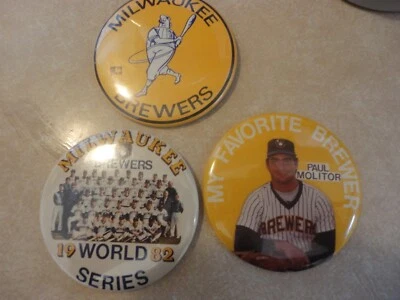 3 MLB 1982 Milwaukee Brewers Paul MOLITOR & BARREL Hombre Pinbacks, Botones, PINS Foto 1 de 2