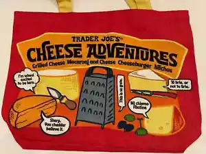 Bolso Trader Joe's Lona Reutilizable NUEVO Cheese Adventures Compras Resistente Grande - Imagen 1 de 5