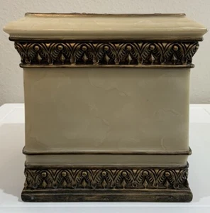 Vtg India Ink Hamilton Tissue Cover Box Marble Bronze Gold Cream Acanthus Leaf - Picture 1 of 13
