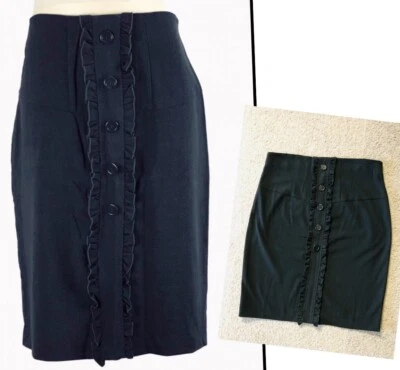 Courtenay Officially Skirt 14 Black Ruffled Stretchy Pencil Workwear Career Foto 1 de 4