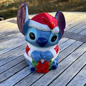 DISNEY Lilo & Stitch Christmas Santa Hat Cookie Jar Candy Container Holiday Rare - Picture 1 of 12