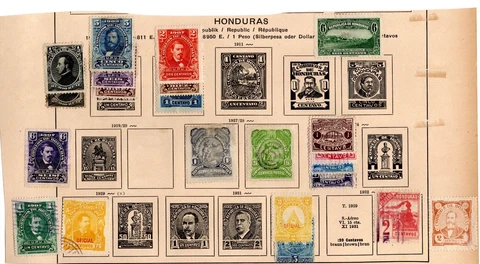 Stamp Collection- Honduras on album page remnants (C554) Cover