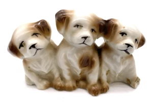 Vintage Hund Trio Figur Porzellan Japan weiß & braun Welpen - Bild 1 von 8