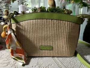 Nanette Lepore Brynn Straw Crossbody Bag Purse W Scarf Aloe Green Vacation - Picture 1 of 13