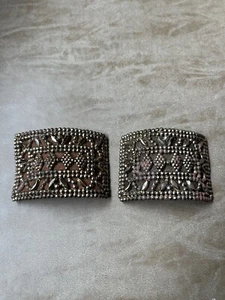 Antique 1920s French Metal Art Deco Shoe Buckles Clips Brass Gold Tones Leather - Picture 1 of 6