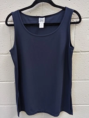 On the Go Style Sleeveless Top Navy Blue Kathy Landau Date Night Size Small Foto 1 de 3