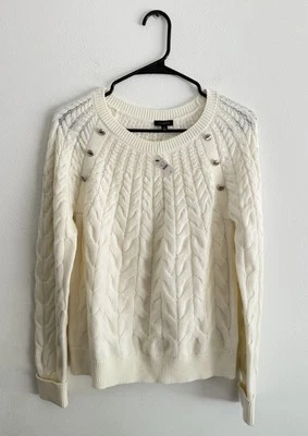 Suéter Talbots Marfil Tejido con Cable Mujer Talla XS Cuello Redondo Botones Plateados Nuevo Foto 1 de 4