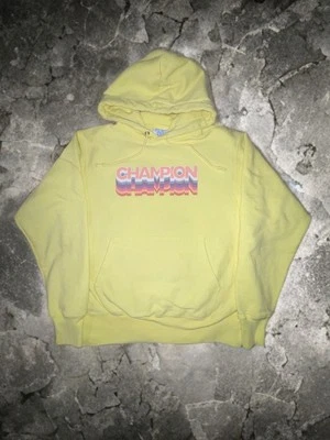 Sudadera con Capucha Champion Tejido Inverso Amarillo Retro Spellout Talla Mediana  Foto 1 de 4