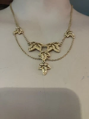 Vintage Christian Dior Banhado a Ouro Folha de Bordo Colar Corrente Dupla Strass - Imagem 1 de 4