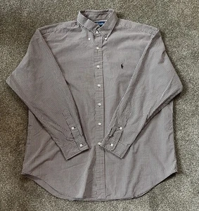 Polo vintage Ralph Lauren chemise adulte XL marron noir mini-check boutonné homme - Photo 1/11