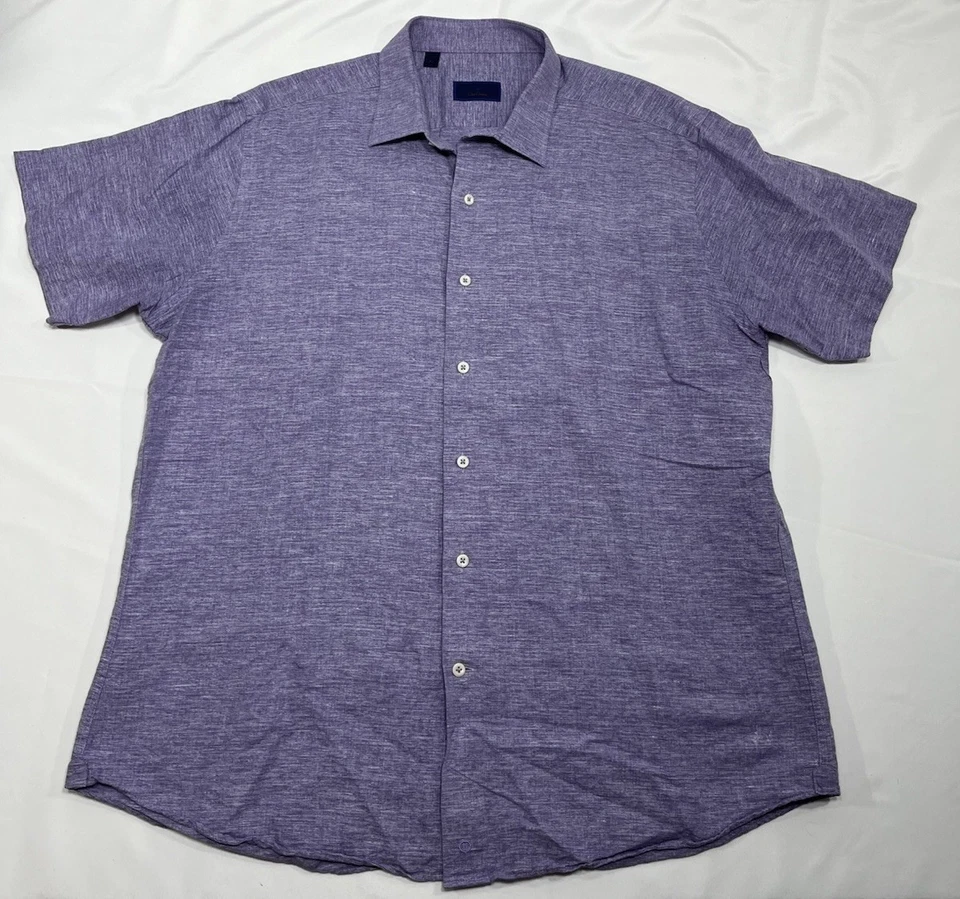 David Donahue Shirt Mens XL Heather Purple Linen Cotton Blend Casual Lightweight - Image 1 of 4
