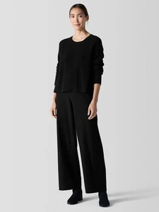 Eileen Fisher waschbare Stretch Krepp Pull On schwarz Damen Hose weites Bein Medium - Bild 1 von 5